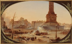 バスティーユ広場とサン・アントワーヌ通りのバリケード、1848年7月25日、25-6-1848年（油彩・紙・キャンバス） 作： Jean Jacques Champin