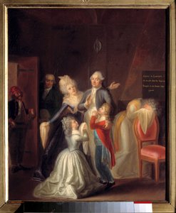 1月20日、ルイ16世の家族との別れの日 作： Jean Jacques Hauer