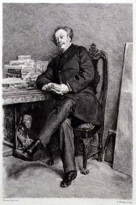 Alexandre Dumas fils (1824-95) , フランスの小説家・劇作家, A Mongin (エングレービング) 作： Jean Louis Ernest (after) Meissonier