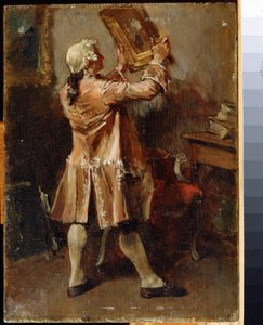 絵画愛好家。 (絵画愛好家)。 エルネスト ジャン ルイ メソニエ (1815-1891) の絵画。 木材に油彩、フランスの芸術。 地方美術館、チェルニゴフ 作： Jean Louis Ernest Meissonier