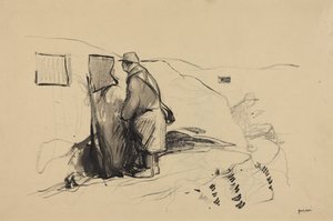 a) 『塹壕の中で』（表）；b) 『塹壕の中で』の習作（裏） 作： Jean-Louis Forain