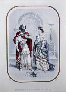ソロモン王とシバの女王（アルフォンス・エスキロスとアデル・エスキロスの「古代の有名人の歴史」からの挿絵、W・マークスの彫刻 作： Jean Adolphe (after) Beauce