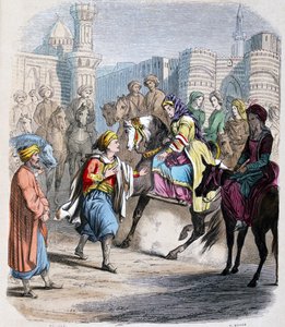 Emina Nosratli attend son fils victorieux Ibrahim Pacha (1789-1848), de retour au Caire apres la campagne arabe en 1818 - エミーナ・エル・ノスラトリ（イブラヒム・パシャの母）は、1818年のアラブ遠征の後、勝利した息子のカイロ入りを待っている。水彩画 作： Jean Adolphe Beauce