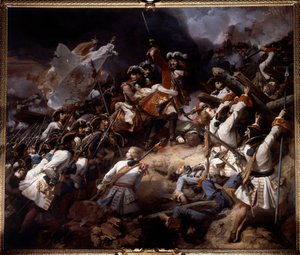 1712年7月24日のドナンの戦い マレシャル・ド・ヴィラールがサヴォイ公ウジェーヌに勝利したもの。Jean Alaux dit le Romain（1786-1864）による絵画 1839年 日4,65 x 5,43 m 作： Jean Alaux