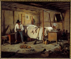 密猟者 ジャン・アルフォンス・ローエン（1799-1864）の絵画 1850年 薄暗い。0.5x0.6 m 作： Jean Alphonse Roehn
