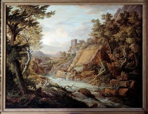 風景と川。ジャン・アントワーヌ・コンスタンタンによる絵画 作： Jean Antoine Constantin