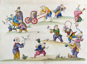 中国の花瓶のデッサン：子供の遊び。ジャン・アントワーヌ・フレイズの絵画（18世紀