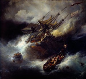 ケント号の火災 舟の沈没（1800年）。テオドール・グーディン（1802-1880）の絵画