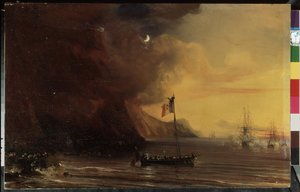 「1840年12月、ラ・ベル・プールに乗ってサント・ヘレナ島（サント・ヘレン）からナポレオン1世の遺体がフランスに送還された」 1840) テオドによる絵画 作： Jean Antoine Theodore Gudin
