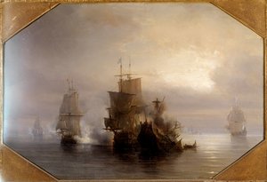 騎士Marc-Antoine de Saint-Pol Hecourt（1665-31 1705年10月）の海戦 1705年10月31日 彼は近くの町Saint-Pol-sur-Mer（サン・ポール・シュル・メール）に自分の名前をつけた。テオドール・グーディン（1802-1880）による絵画 19世紀。パリ、海洋博物館