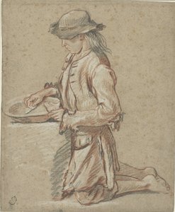 ごみ箱の近くにフェルトの帽子をかぶった少年 作： Jean Antoine Watteau (rejected attribution)