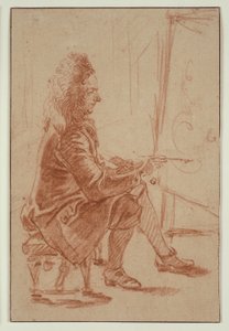 かつらむきの画家（クロード・オードランの可能性） 1709年頃（バフ紙に赤チョーク、クリーム色のカードに敷かれている）