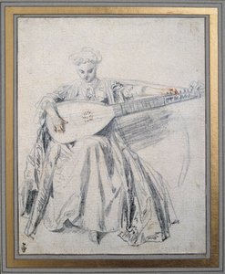 鉛の鉱山と血を描くリュート奏者 ジャン・アントワーヌ・ワトー（1684-1721）作 18世紀 シャンティイ・ミュゼ・コンデ 作： Jean Antoine Watteau