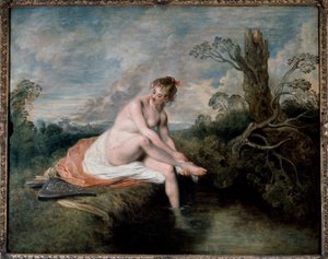 浴場のディアーヌ ジャン・アントワーヌ・ワトー（1694-1721）の絵画 18世紀 日0.8×1.01m