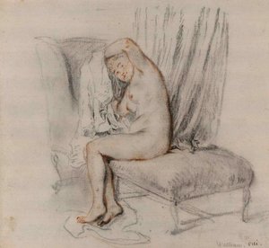 シュミーズを脱ぐ裸の女性、1717年頃。