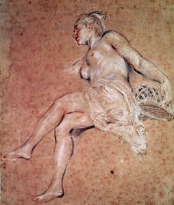 夏の植物相寓話。ジャン・アントワーヌ・ヴァトーによる血と黒の鉛筆 作： Jean Antoine Watteau