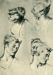 女性の頭部に関する4つの研究、18世紀初頭、1943年。 作： Jean Antoine Watteau
