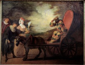 月の皇帝ハーレクイン（アルレッキーノ）。ジャン・アントワーヌ・ワトー（1684-1721）の絵画 作： Jean Antoine Watteau