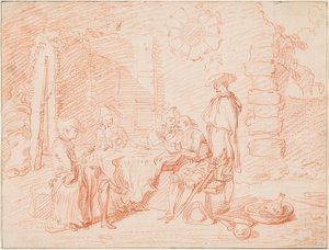 壁の前で兵士のトランプ。 1709-10 作： Jean Antoine Watteau