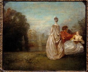 二人のいとこ ジャン・アントワーヌ・ワトー（1684-1721）の絵画 1716年 日 0,35x0,26 m 作： Jean Antoine Watteau