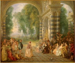 Les plaisirs du bal ジャン・アントワーヌ・ワトー（1684-1721）の絵画 18世紀 日。0,52x0,65 m ロンドン、ダリッチ・ギャラリー - 舞踏会の楽しみ - ジャン・アントワーヌ・ワトー（1684-1721）の絵画、油彩、キャンバス（52x65 cm）。