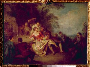 コメディアンの会合。ジャン・アントワーヌ・ワトー（1684-1721）の絵画 作： Jean Antoine Watteau