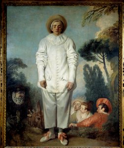 かつてジルと呼ばれていたピエロ。(コメディア・デラルテのペドロリーノ)。ジャン・アントワーヌ・ワトー（1684-1721）の絵