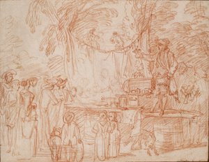 野外で商品を売るヤブ医者、1700年から1720年頃 作： Jean Antoine Watteau