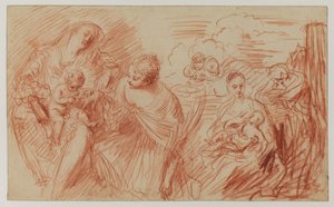 オールドマスターズ後の研究シート（紙に赤いチョーク） 作： Jean Antoine Watteau