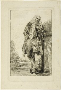 肘に寄りかかって立っている男性 作： Jean Antoine Watteau