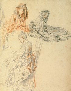三座女性の研究、1716-18年頃（紙にチョーク）