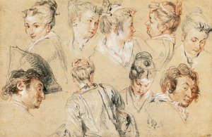 ジャン＝アントワーヌ・ワトー（1684-1721）作「頭部の習作」、デッサン 作： Jean Antoine Watteau