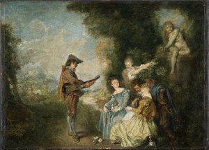 愛のレッスン（パネルに油彩） 作： Jean Antoine Watteau