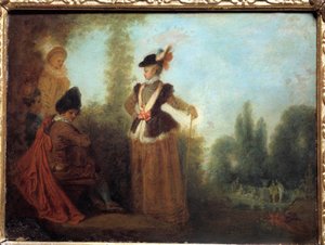 The adventurere 旅の装いをした粋な若い女性。ジャン・アントワーヌ・ワトー（1684-1721）作 18世紀 トロワ美術館蔵