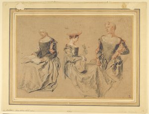 座っている女性に関する 3 つの研究 作： Jean Antoine Watteau