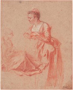 若い女性の2つの図の研究、c。 1716 作： Jean Antoine Watteau