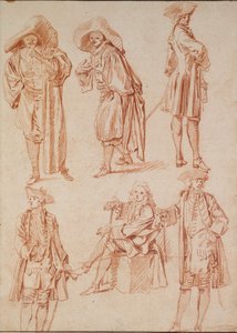 イタリア喜劇の医師と 4 人の将校に関する 2 つの習作、18 世紀 作： Jean Antoine Watteau