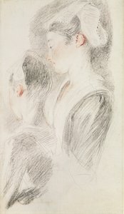 女性の2つの研究、後ろから4分の3、横向きに1つ（紙に黒のチョークとチョーク） 作： Jean Antoine Watteau