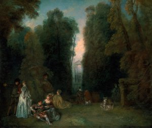 1715年にピエールクロザ公園で木々を眺める 作： Jean Antoine Watteau