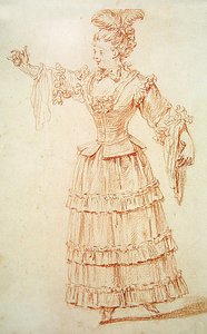 オペラのダンサー（紙に赤いチョーク） 作： Jean Antoine Watteau