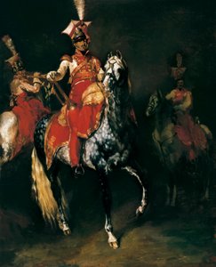 ナポレオンの近衛兵で馬に乗ったトランペッター。 セオドア・ジェリコー (1791-1824) の絵画 作： Jean Auguste Dominique Ingres