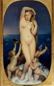 ヴィーナス・アナディオーネ ジャン・オーギュスト・ドミニク・アングル（1780-1867）の絵画 19世紀 太陽。1,6x0,9 m シャンティ、コンデ美術館 - アナディオーネのヴィーナス。ジャン・オーギュスト・ドミニク・アングル（1780-1867）の絵画 作： Jean Auguste Dominique Ingres