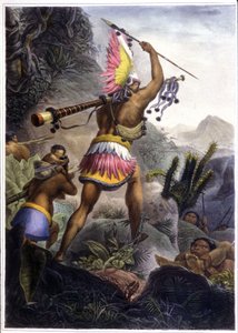 引退の合図をするコロドインディアン、1839年（カラーリソ） 作： Jean Baptiste (after) Debret