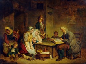 家族に聖書を読み聞かせる父親 作： Jean Baptiste (after) Greuze