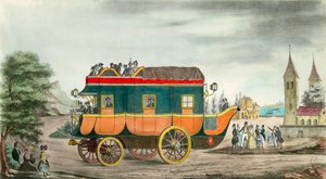 車（精進）には蒸気がある。1835年のフランスの発明。アンジュ・ティシエ（1814-1876）のエングレーヴィング。1835.個人蔵