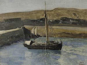 漁船、オンフルール、1830年頃（紙に油彩） 作： Jean Baptiste Camille Corot