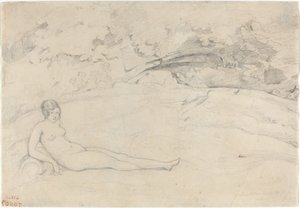 風景に横たわる裸体 作： Jean Baptiste Camille Corot