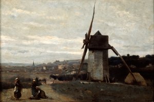 風車、エトルタ、19世紀。 作： Jean Baptiste Camille Corot