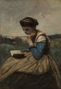 女性の読書、1869年と1870年。 作： Jean Baptiste Camille Corot