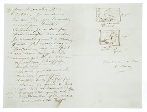 1855年1月29日、パリの風景画家兼政治家チャールズルルーへのサインレター 作： Jean Baptiste Camille Corot